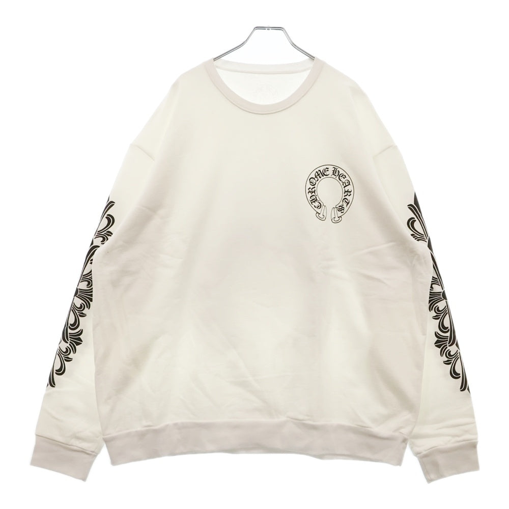CHROME HEARTS(クロムハーツ) Horseshoe Crewneck Sweatshirt ホースシュープリント 袖フローラル クルーネックスウェットトレーナー ホワイト