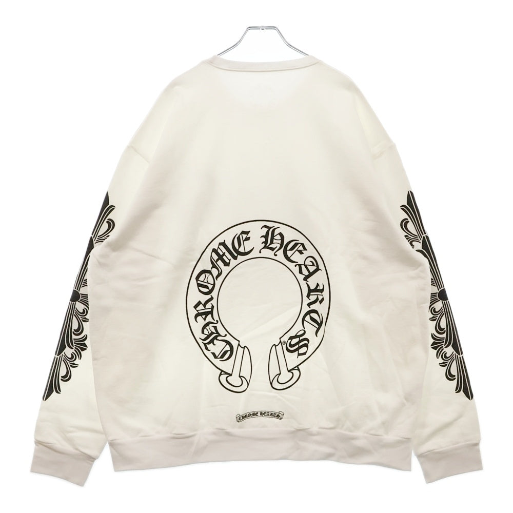 CHROME HEARTS(クロムハーツ) Horseshoe Crewneck Sweatshirt ホースシュープリント 袖フローラル クルーネックスウェットトレーナー ホワイト