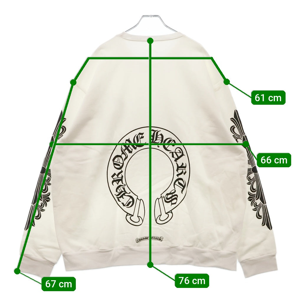 CHROME HEARTS(クロムハーツ) Horseshoe Crewneck Sweatshirt ホースシュープリント 袖フローラル クルーネックスウェットトレーナー ホワイト