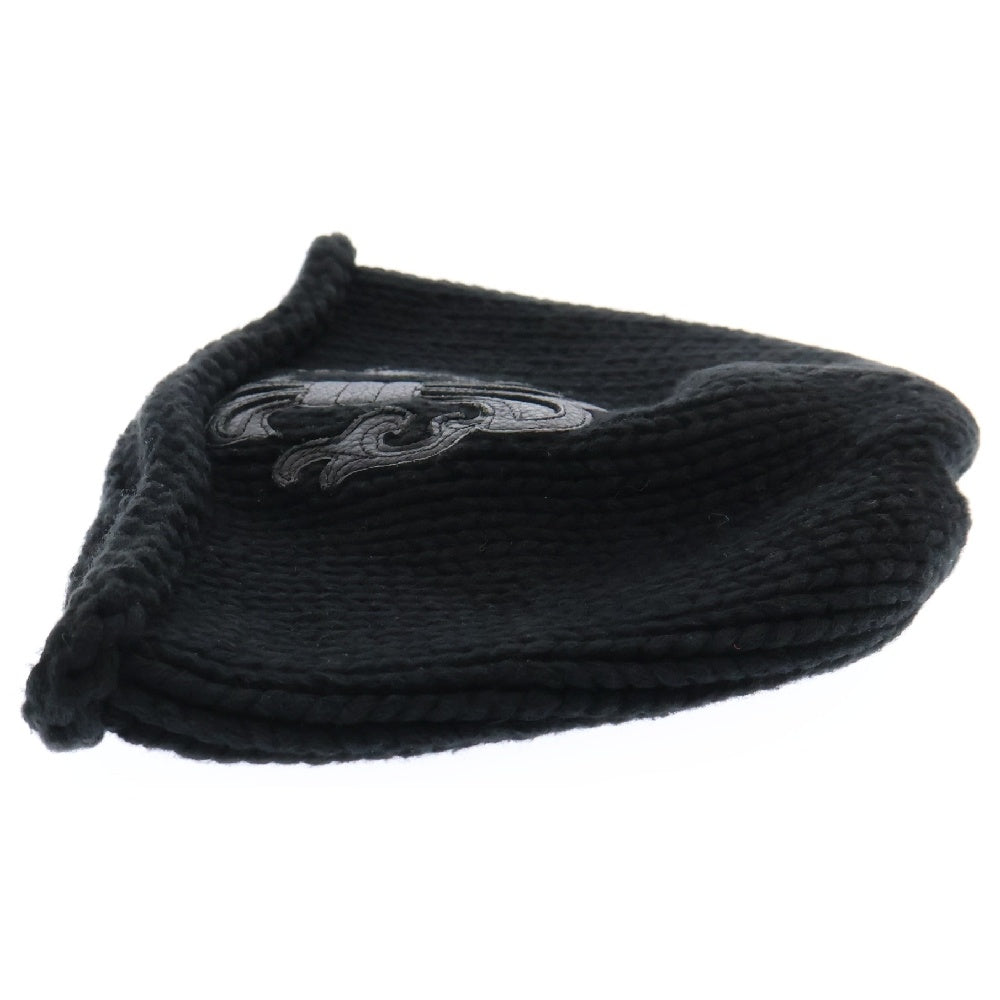 CHROME HEARTS(クロムハーツ) BS FLARE BEANIE BSフレア ビーニー レザーパッチ BSフレアボタン ニットキャップ ブラック/シルバー