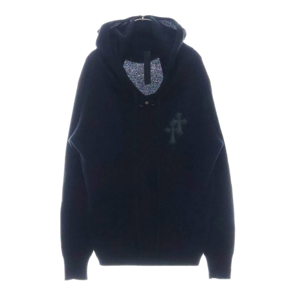CHROME HEARTS(クロムハーツ) レザー クロスパッチ カシミヤ ニット プルオーバーパーカー ブラック