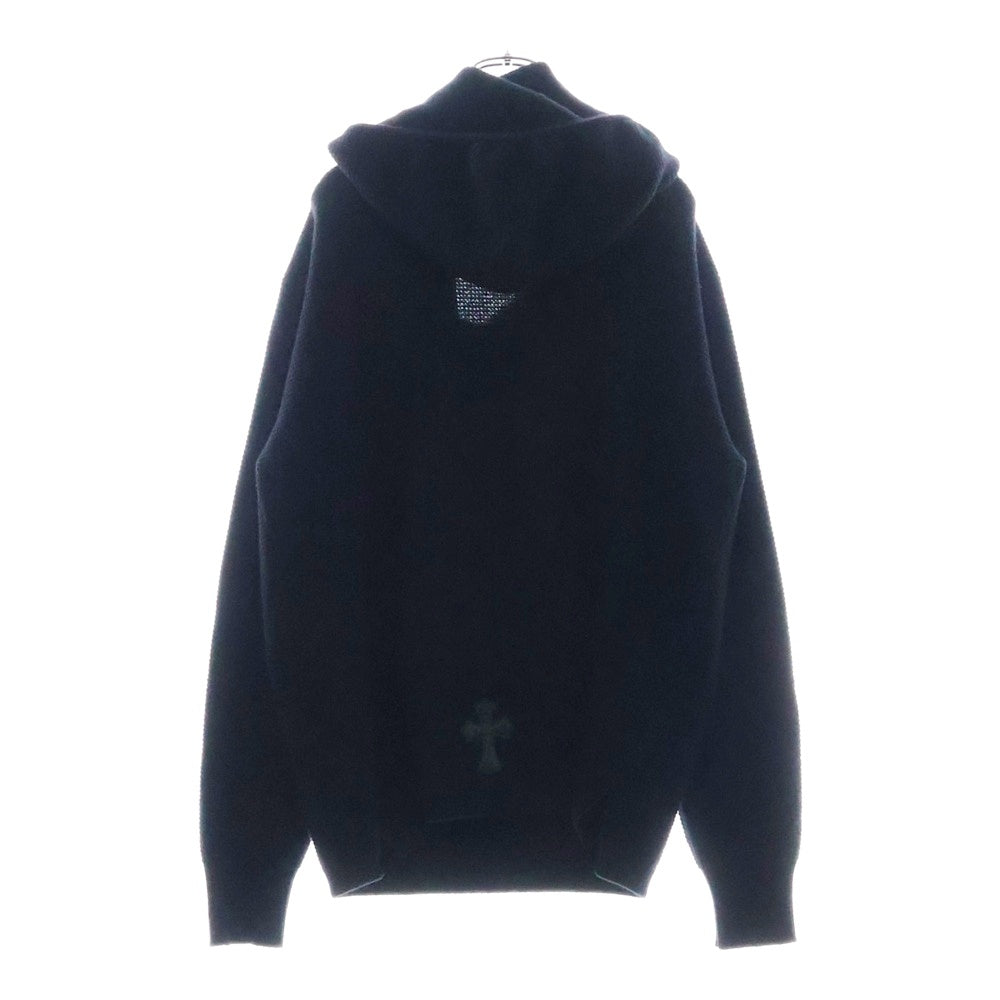 CHROME HEARTS(クロムハーツ) レザー クロスパッチ カシミヤ ニット プルオーバーパーカー ブラック