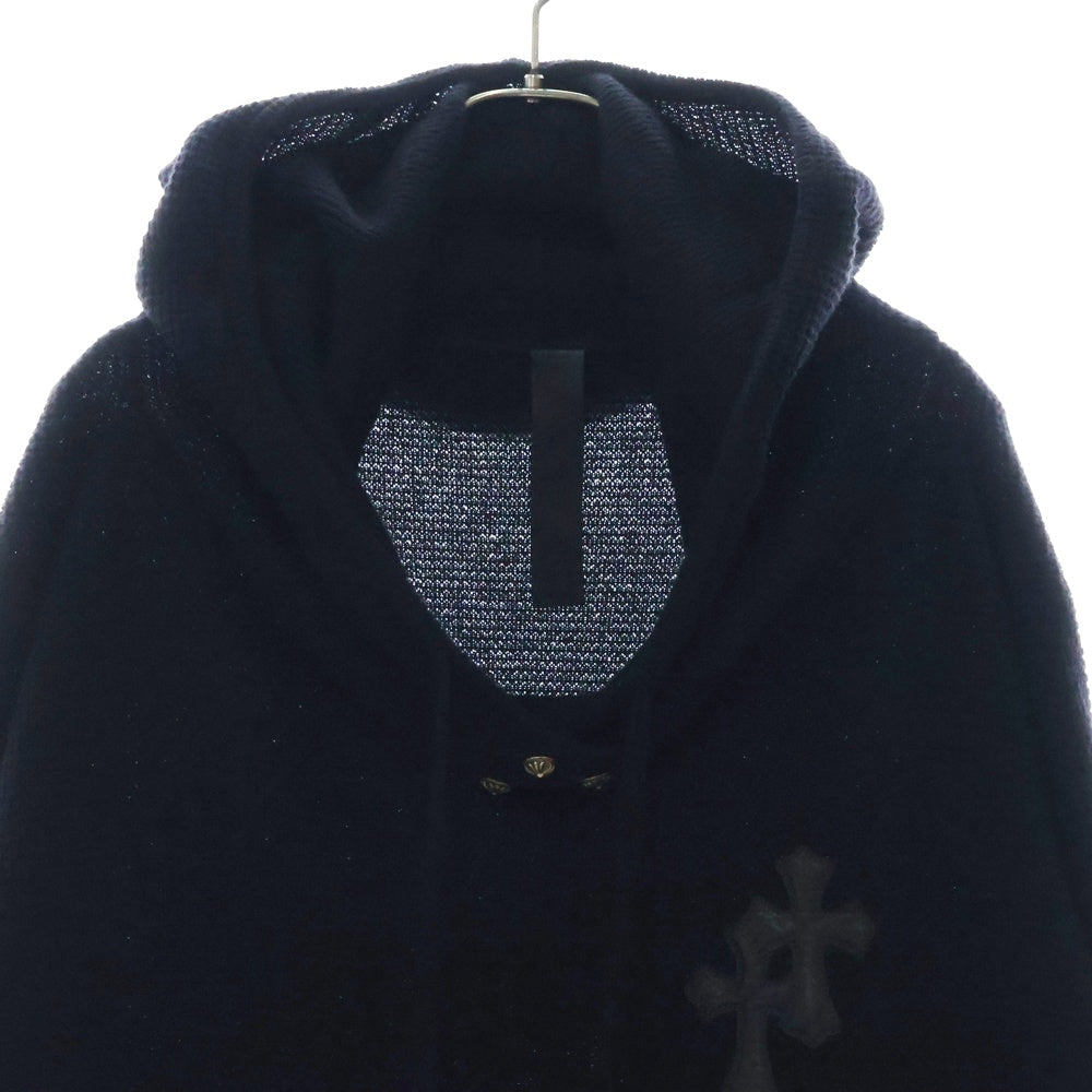 CHROME HEARTS(クロムハーツ) レザー クロスパッチ カシミヤ ニット プルオーバーパーカー ブラック