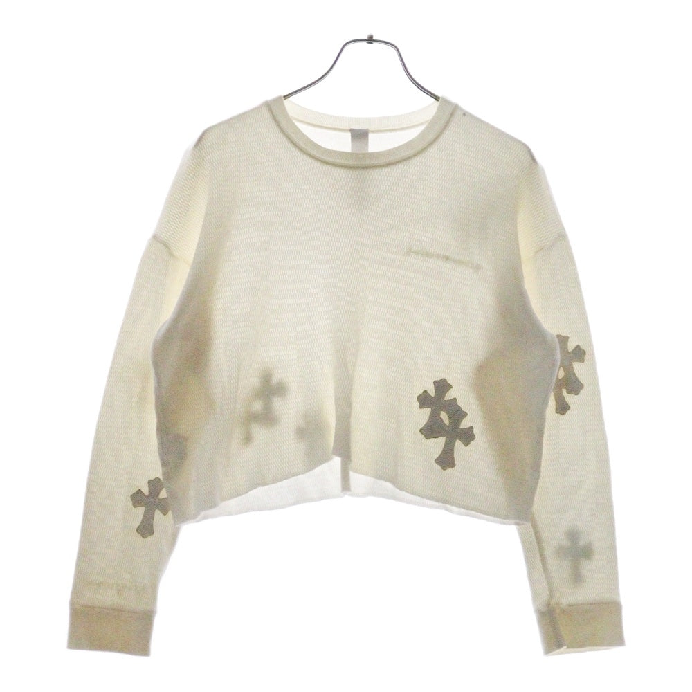 CHROME HEARTS(クロムハーツ) Y NOT Thermal Cropped L/S Tee ワイノット サーマル クロスパッチ クロップド 長袖カットソー レディース ホワイト