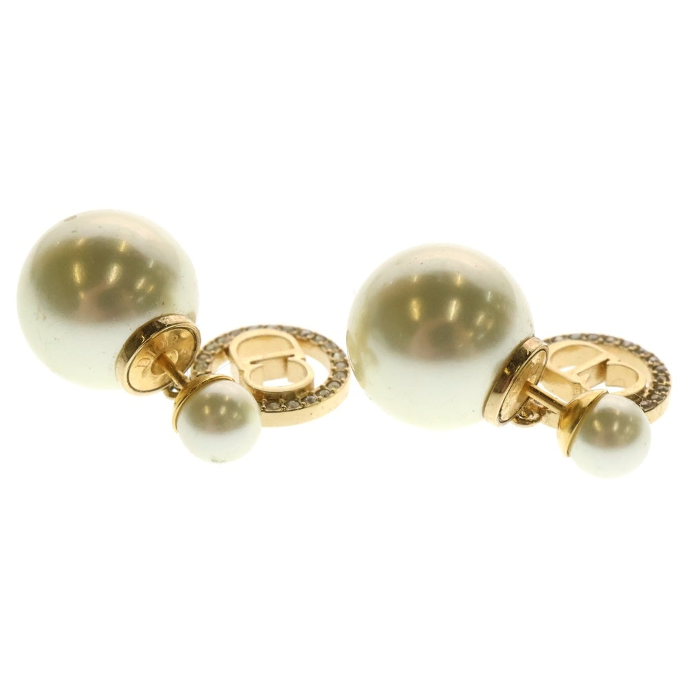 Christian Dior(クリスチャンディオール) Tribales CDロゴ ラインストーン パール ピアス ゴールド