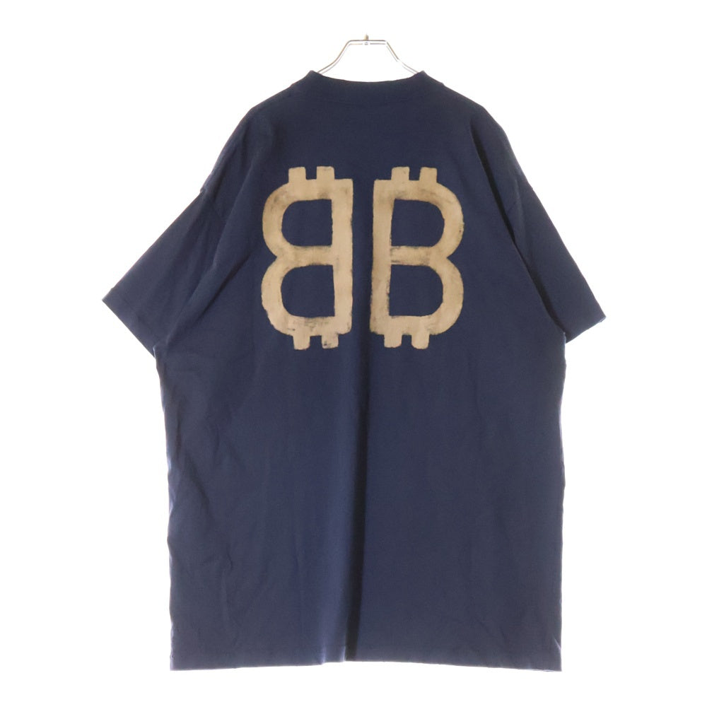 BALENCIAGA(バレンシアガ) 23AW クラッシュ加工BBロゴオーバーサイズ半袖カットソー 半袖Tシャツ ネイビー 739028 TOVU6