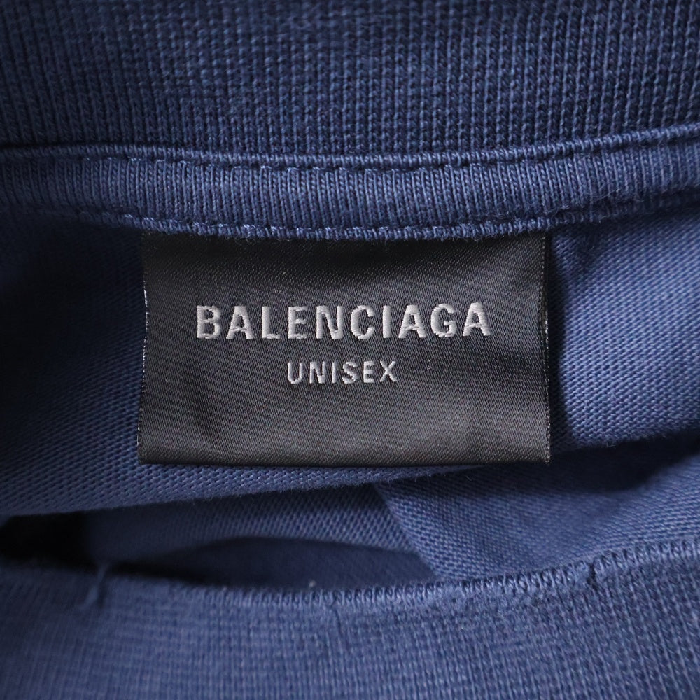 BALENCIAGA(バレンシアガ) 23AW クラッシュ加工BBロゴオーバーサイズ半袖カットソー 半袖Tシャツ ネイビー 739028 TOVU6