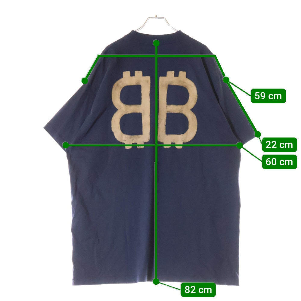 BALENCIAGA(バレンシアガ) 23AW クラッシュ加工BBロゴオーバーサイズ半袖カットソー 半袖Tシャツ ネイビー 739028 TOVU6