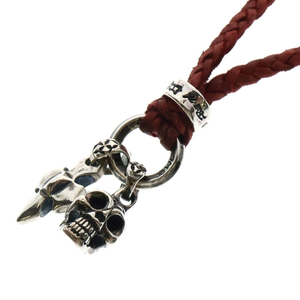Bill Wall Leather/BWL(ビルウォールレザー) スカル&クロス レザーブレイド ネックレス シルバー/レッド