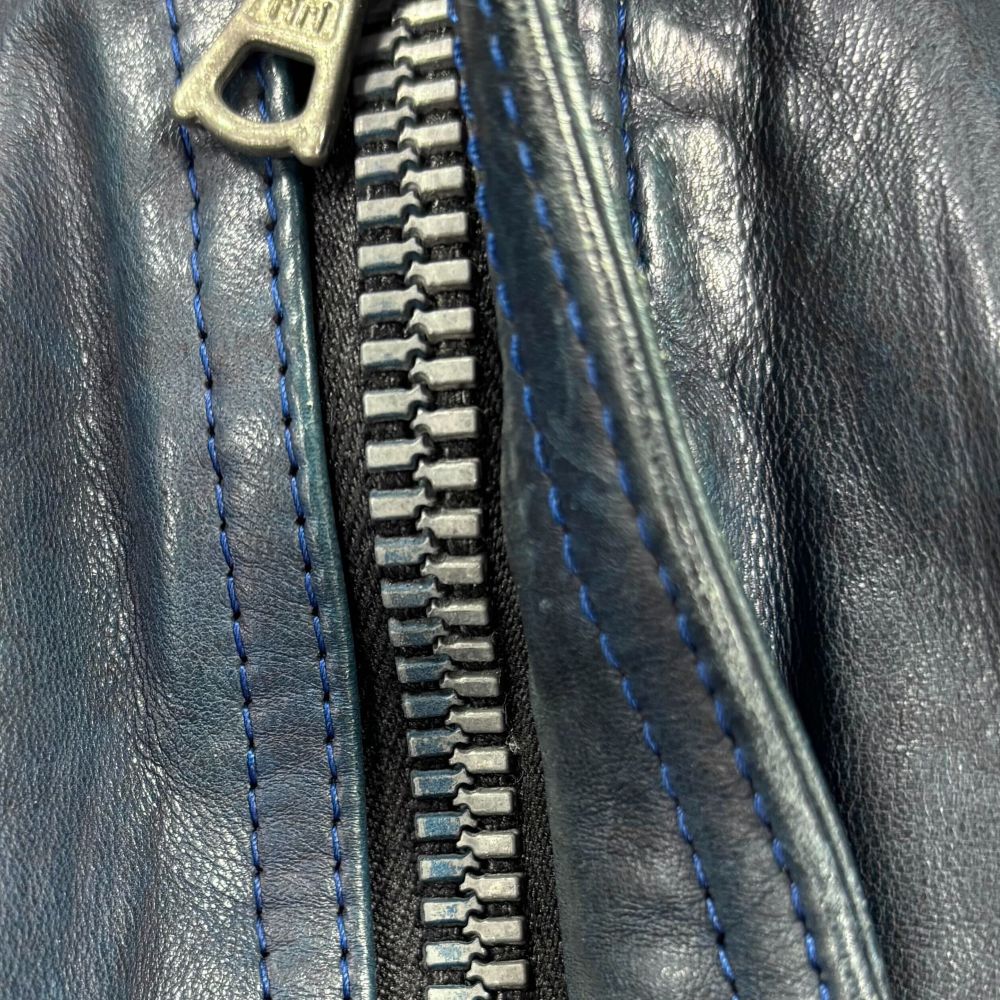 ISAMU KATAYAMA BACKLASH(イサムカタヤマバックラッシュ) ジャパンホース レザーダブル ライダース ジップアップ レザージャケット ホースレザー 1367-01 ブルー