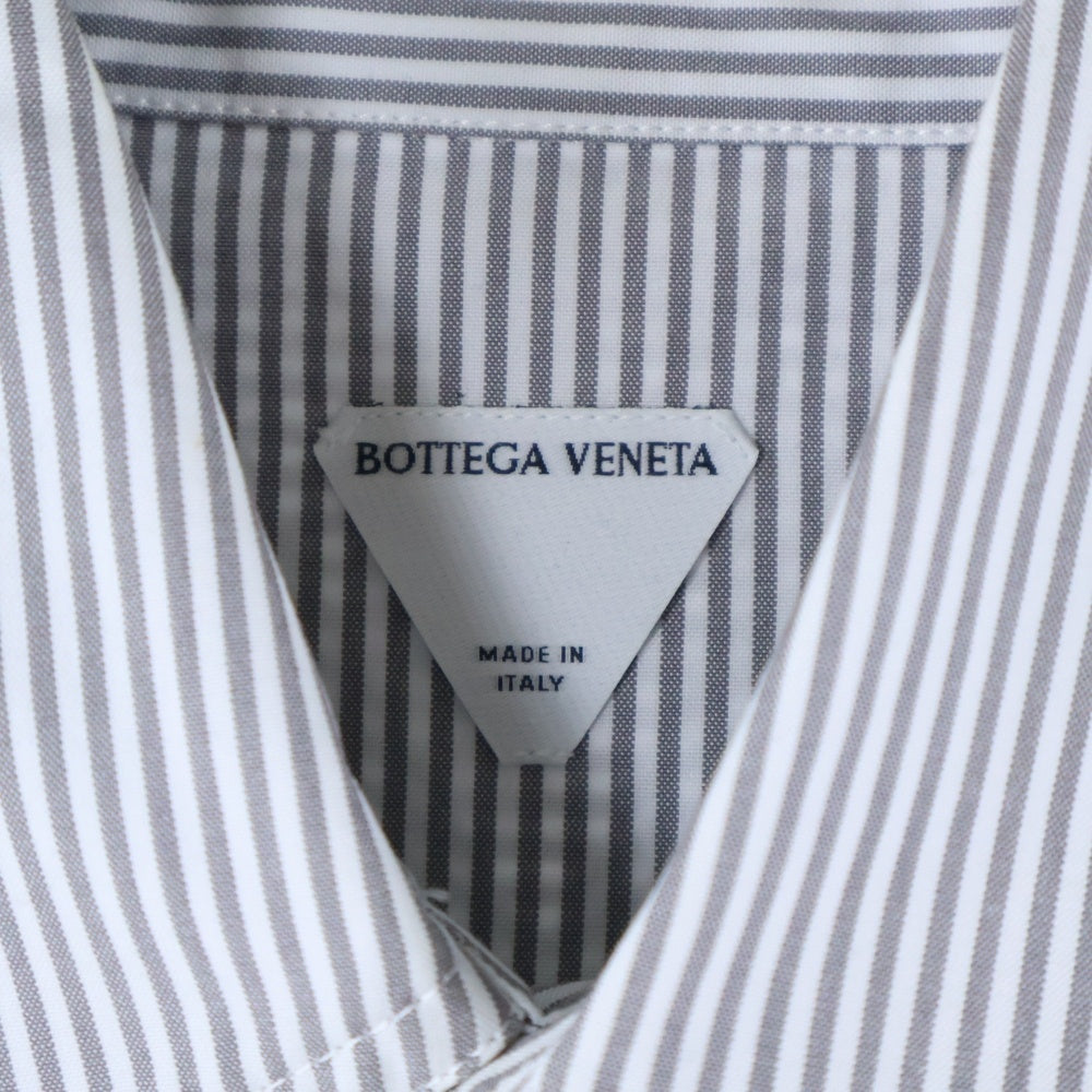 BOTTEGA VENETA(ボッテガヴェネタ) フロントロゴ刺繍 ストライプ 半袖シャツ ホワイト