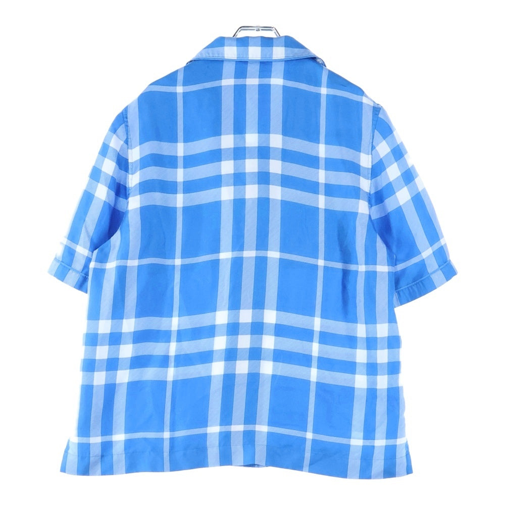 BURBERRY(バーバリー) バーバリーチェック柄 シルク半袖シャツ ブルー 8065819
