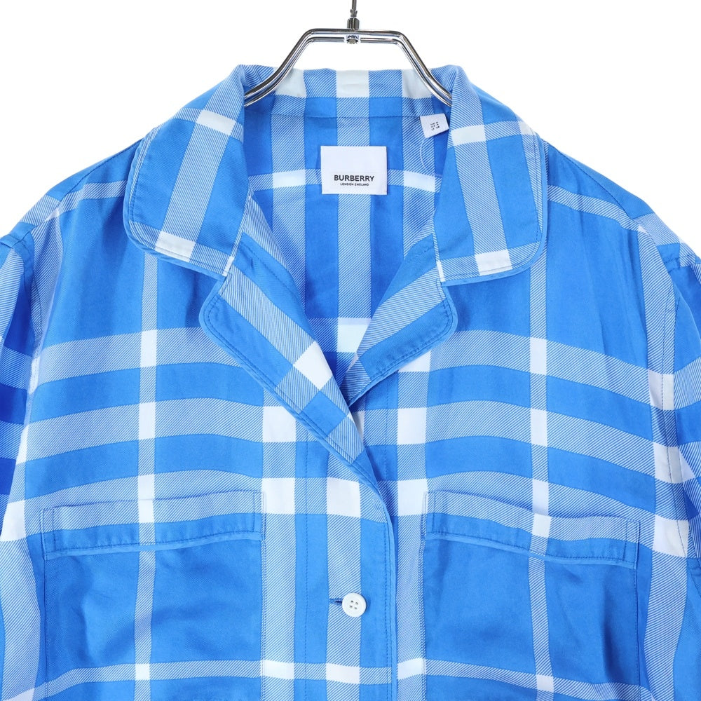 BURBERRY(バーバリー) バーバリーチェック柄 シルク半袖シャツ ブルー 8065819