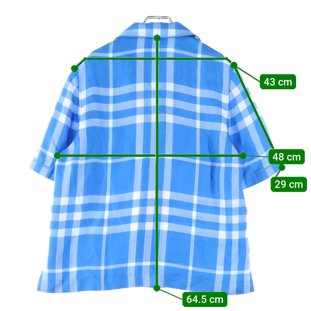 BURBERRY(バーバリー) バーバリーチェック柄 シルク半袖シャツ ブルー 8065819