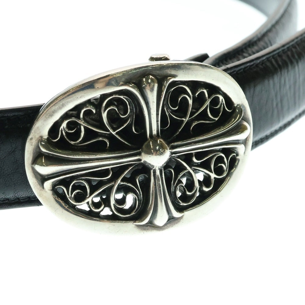 CHROME HEARTS(クロムハーツ) OVAL CROSS STRAP1.0クラシックオーバルクロスバックル レザーベルト シルバー