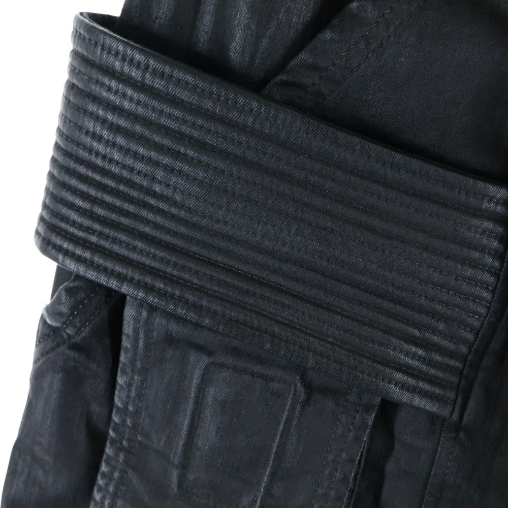 Rick Owens DRKSHDW(リックオウエンス ダークシャドウ) 24AW クラッチカーゴドローストリングコーティングロングパンツ ブラック