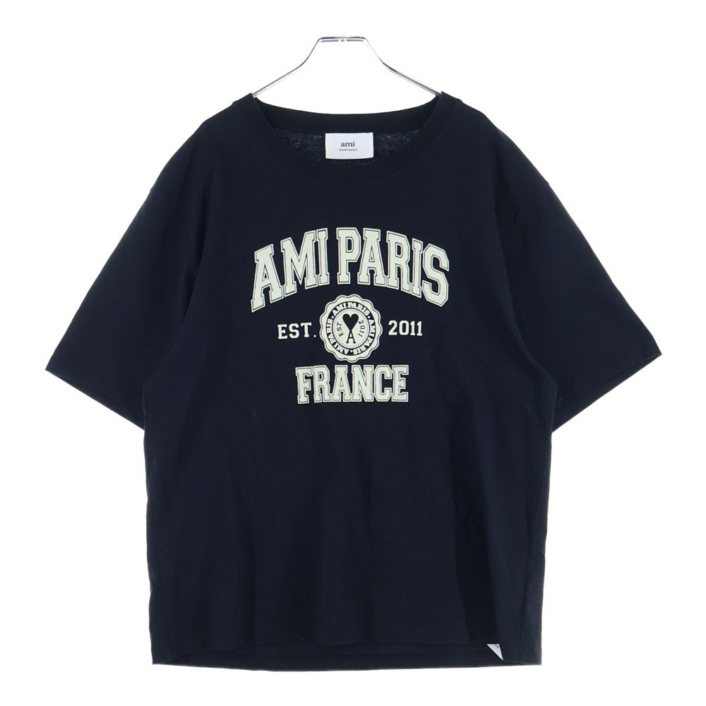 ami paris(アミパリス) カレッジ フロント ロゴ エンブロイダリー 半袖Tシャツ ブラック