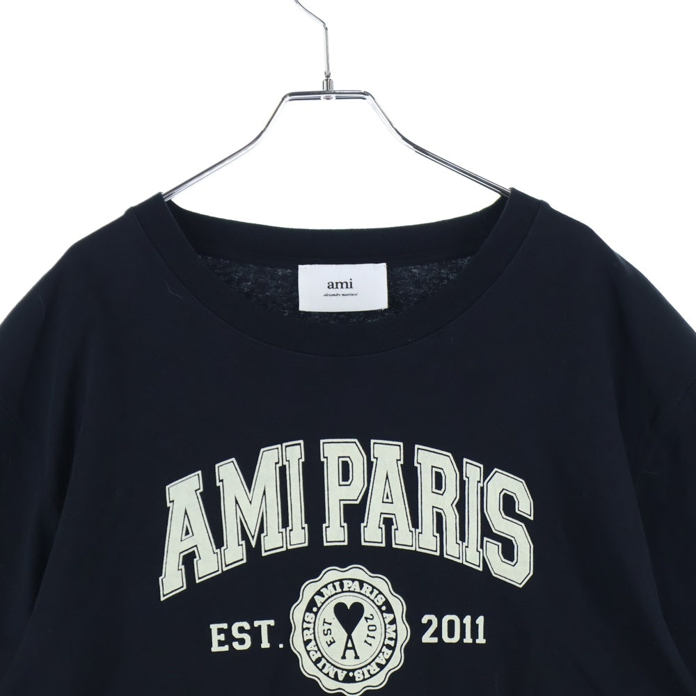 ami paris(アミパリス) カレッジ フロント ロゴ エンブロイダリー 半袖Tシャツ ブラック