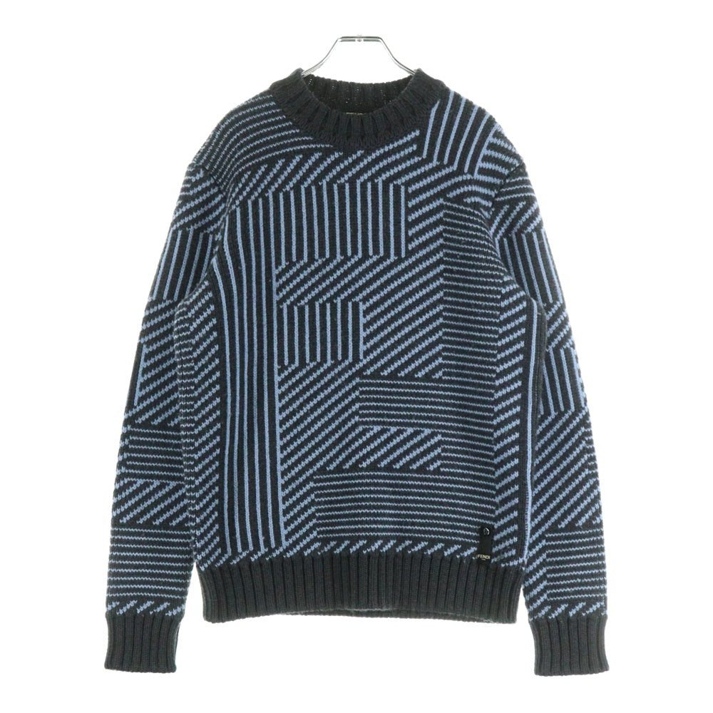 FENDI(フェンディ) クルーネック ジャガード ニットセーター ブラック FAE549 APPD