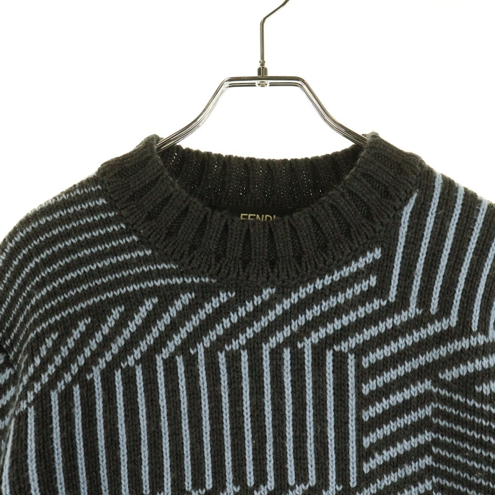 FENDI(フェンディ) クルーネック ジャガード ニットセーター ブラック FAE549 APPD