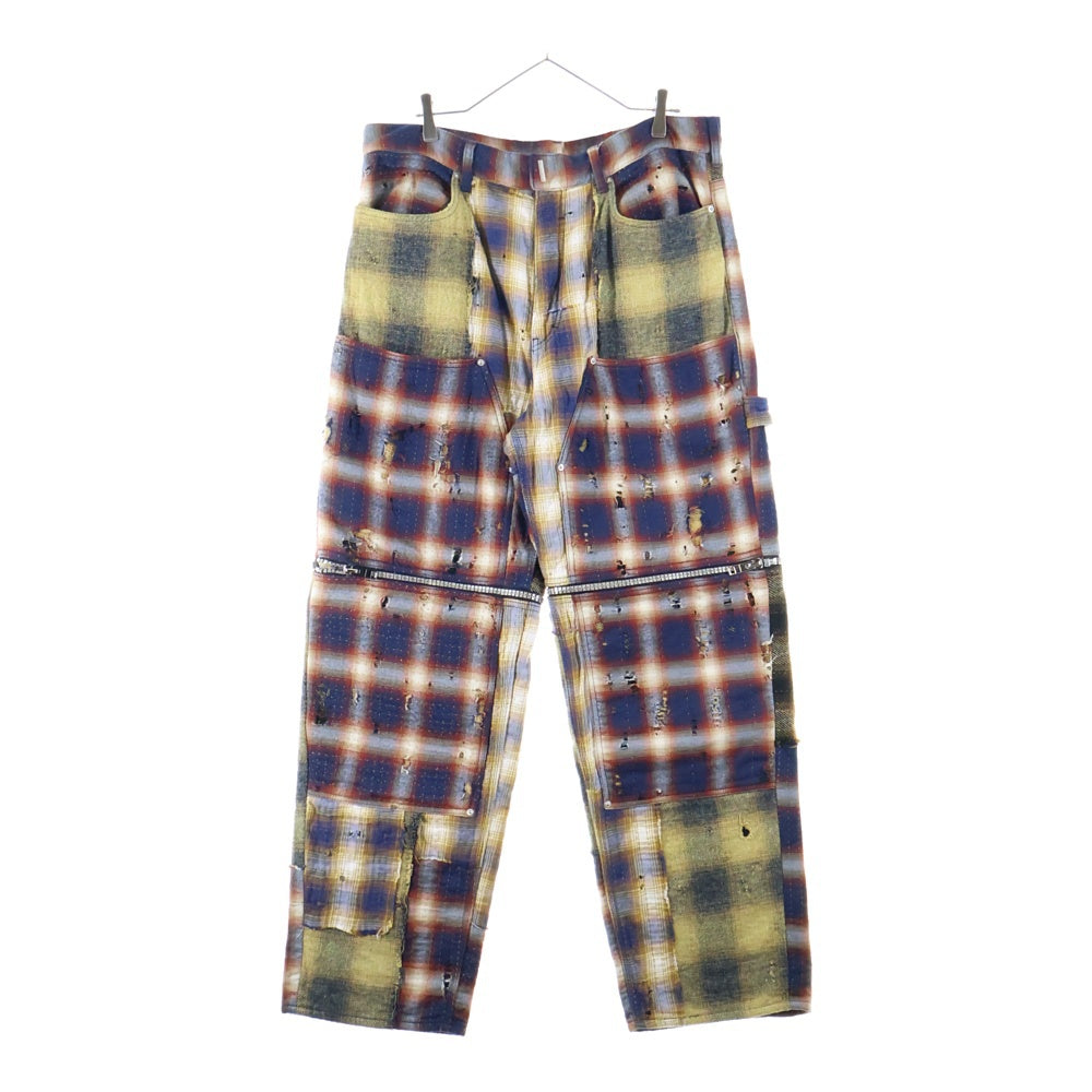 GIVENCHY(ジバンシィ) 2WAYデストロイダメージ加工チェックロングパンツ イエロー BM51BJ5Y7H