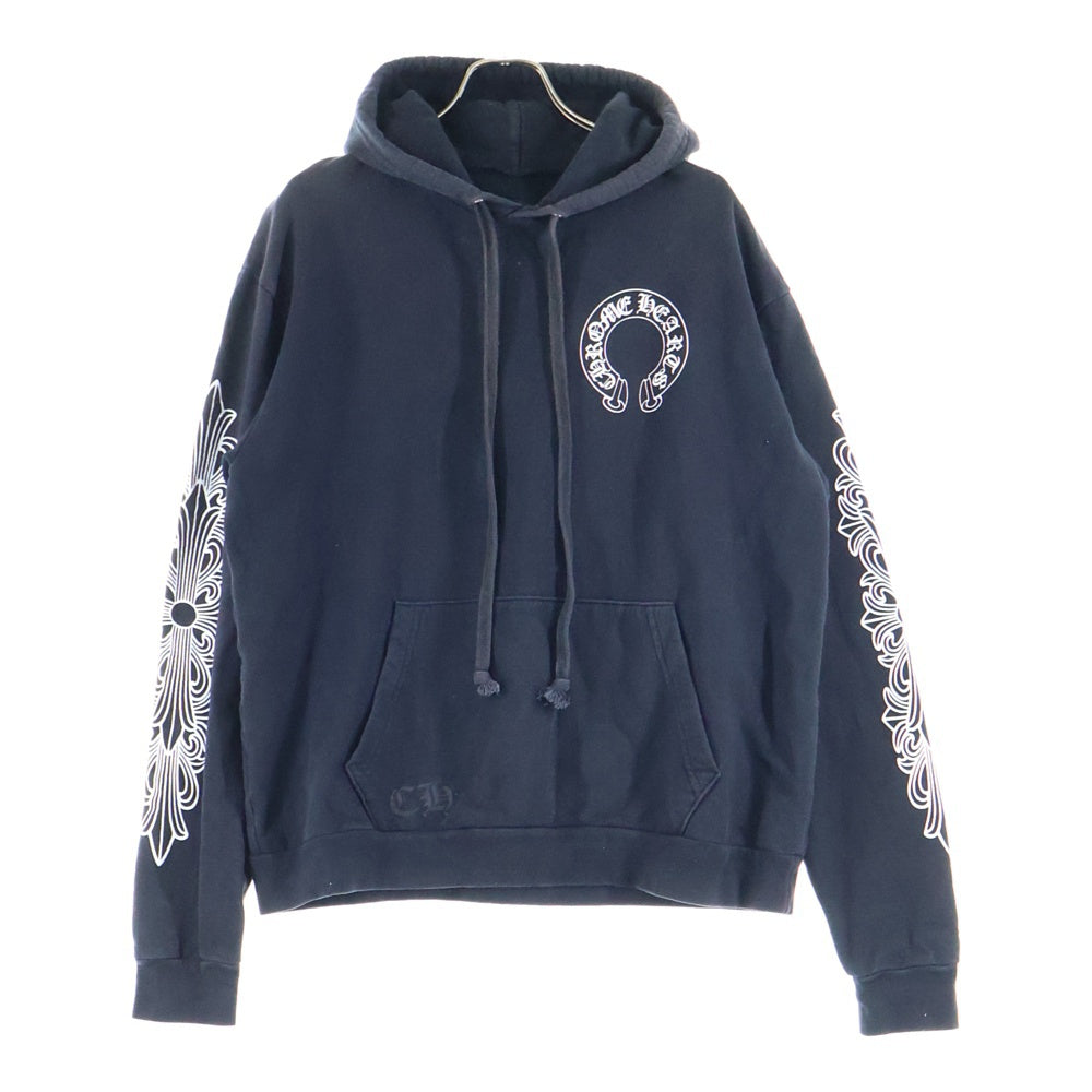CHROME HEARTS(クロムハーツ) HORSESHOE PULLOVER HOODIE ホースシュープリント アームフローラル スウェットプルオーバーパーカー ブラック
