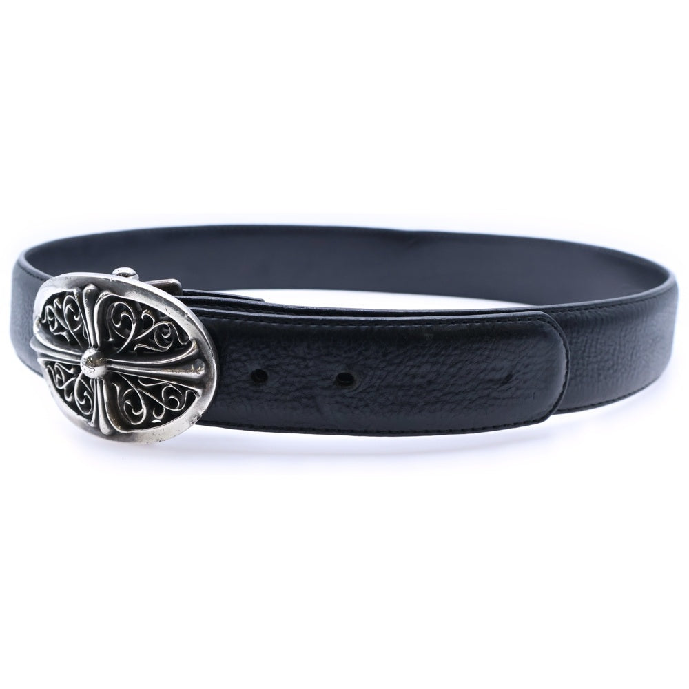 CHROME HEARTS(クロムハーツ) OVAL CROSS STRAP1.5クラシックオーバルクロスバックル レザーベルト シルバー/ブラック