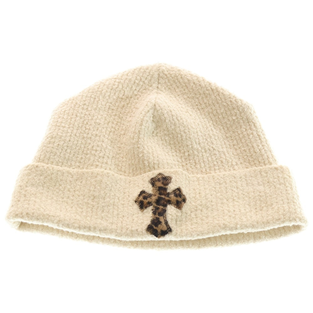 CHROME HEARTS(クロムハーツ) BADDA BING ハラコ レオパード クロスパッチ ビーニー ホワイト