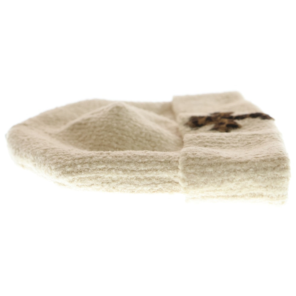 CHROME HEARTS(クロムハーツ) BADDA BING ハラコ レオパード クロスパッチ ビーニー ホワイト