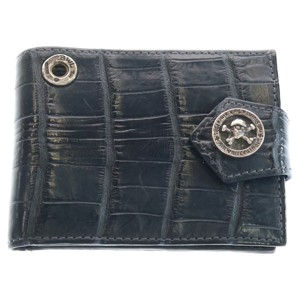 Bill Wall Leather/BWL(ビルウォールレザー) スカルコンチョボタン アリゲーター ウォレット 2つ折り財布 ネイビー