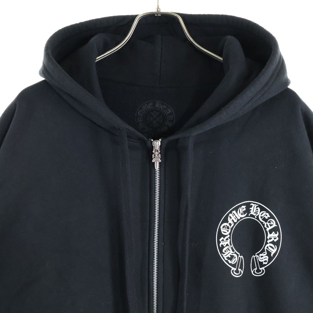 CHROME HEARTS(クロムハーツ) THRML HD ZIP 裏地サーマルジップ 袖フローラルバック ホースシュープ ジップパーカー ブラック