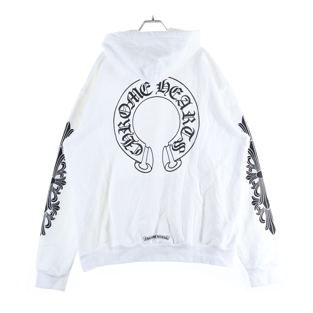 CHROME HEARTS(クロムハーツ) HORSESHOE PULLOVER HOODIE ホースシュー アームフローラル プリント スウェット プルオーバーパーカー ホワイト
