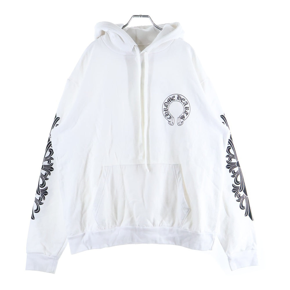 CHROME HEARTS(クロムハーツ) HORSESHOE PULLOVER HOODIE ホースシュー アームフローラル プリント スウェット プルオーバーパーカー ホワイト