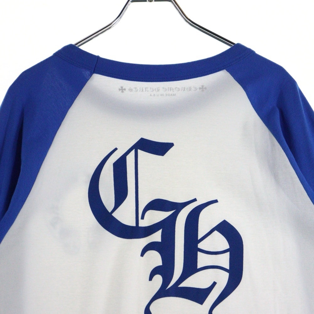 CHROME HEARTS(クロムハーツ) Raglan Sleeve Tee バックCHプリント ラグランスリーブ 長袖Tシャツ カットソー ブルー/ホワイト