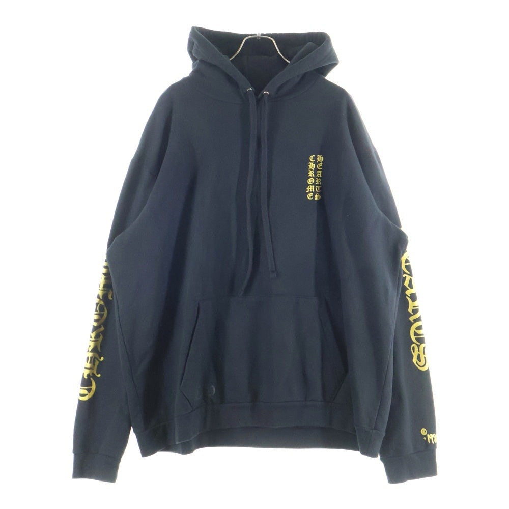 CHROME HEARTS(クロムハーツ) Yellow Sleeve Logo Pullover Hoodie オンライン限定 イエロースリーブ グリッターロゴ プルオーバーフーディ パーカー ブラック/イエロー