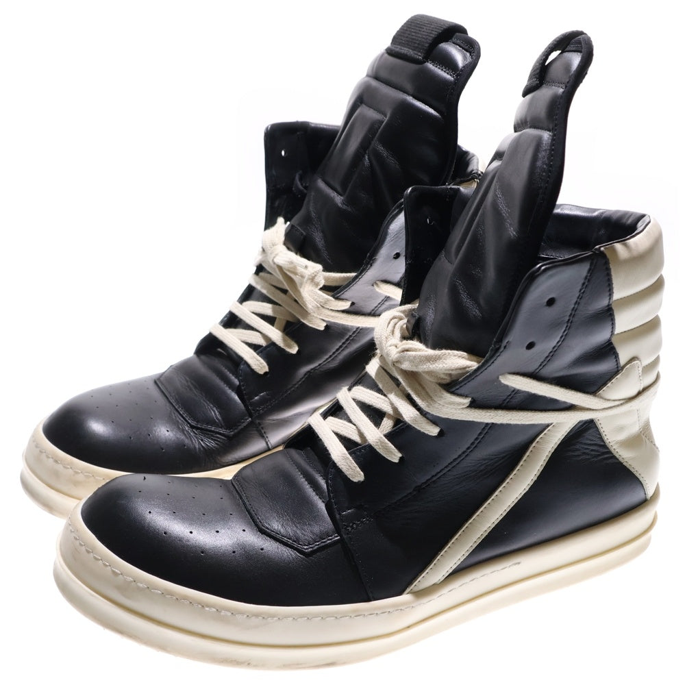 Rick Owens(リックオウエンス) GEOBASKET ジオバスケット サイドジップ レザー ハイカットスニーカー ブラック/ホワイト