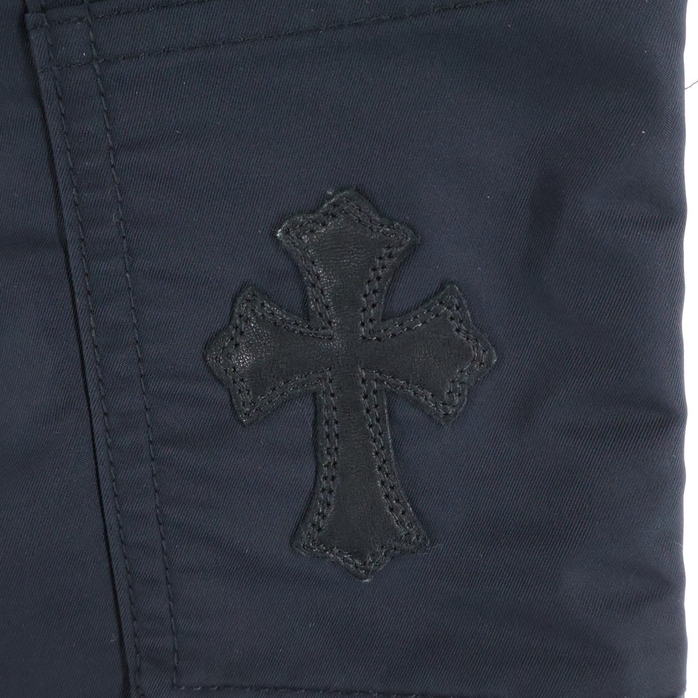 CHROME HEARTS(クロムハーツ) CARPENTER DOUBLE KNEE クロスパッチ付きレザー切替 ナイロンカーペンターロングパンツ ブラック