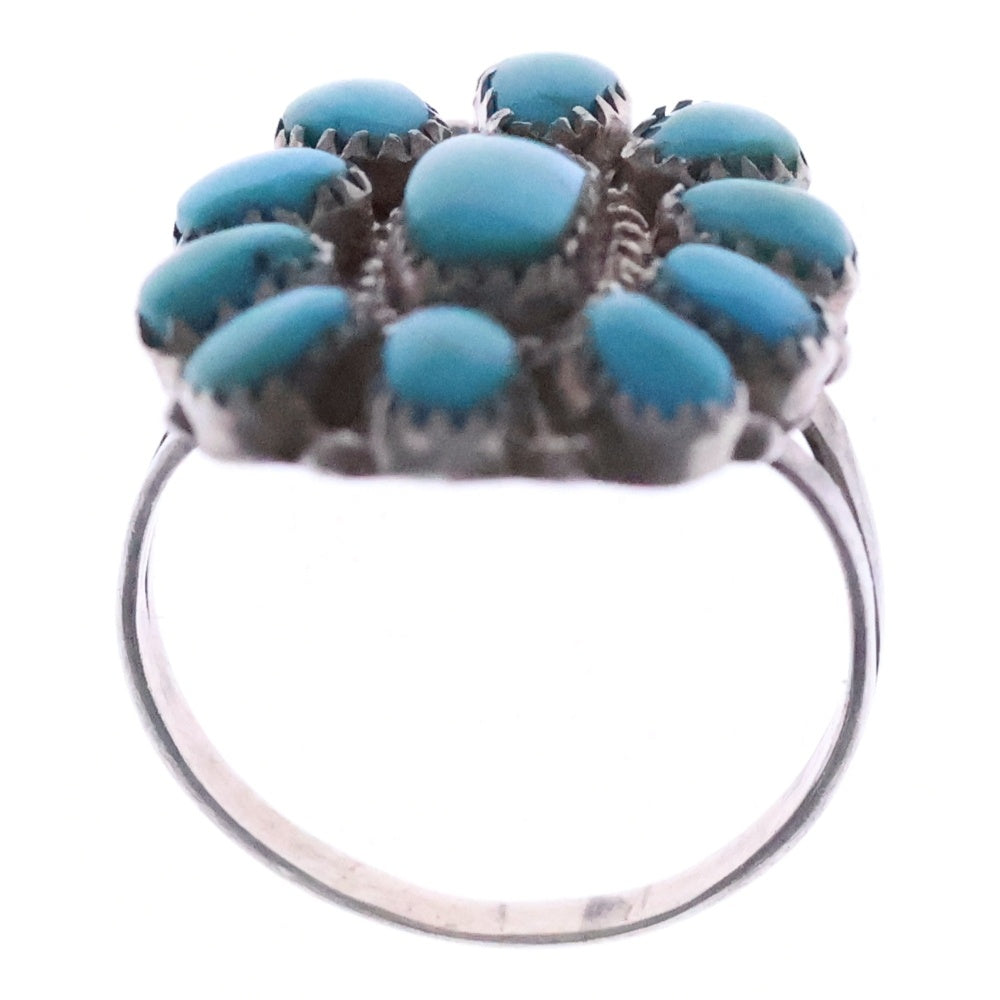 INDIAN JEWELRY(インディアンジュエリー) ズニ族 M.Basselen ターコイズクラスター リング シルバー レディース