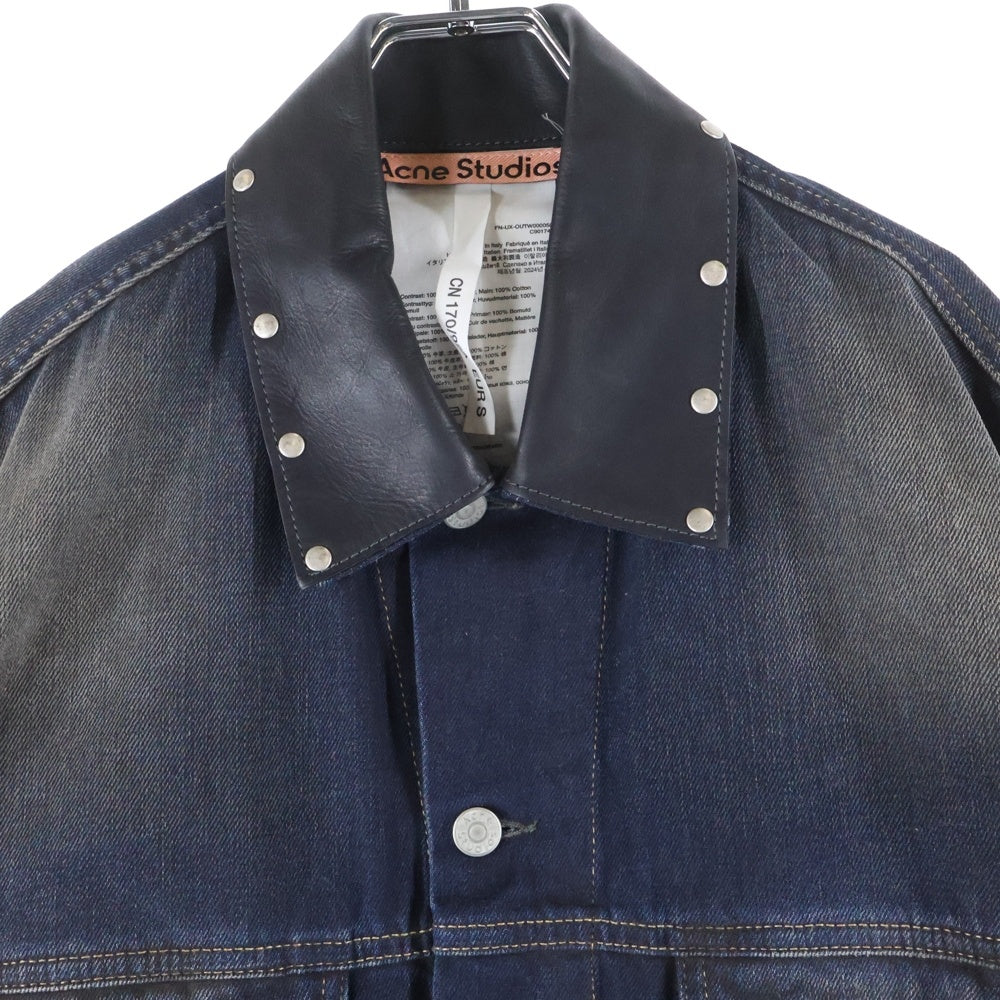 Acne Studios(アクネ ストゥディオズ) レザー切り替え オーバーサイズ デニムジャケット インディゴ FN-UK-OUTW000058