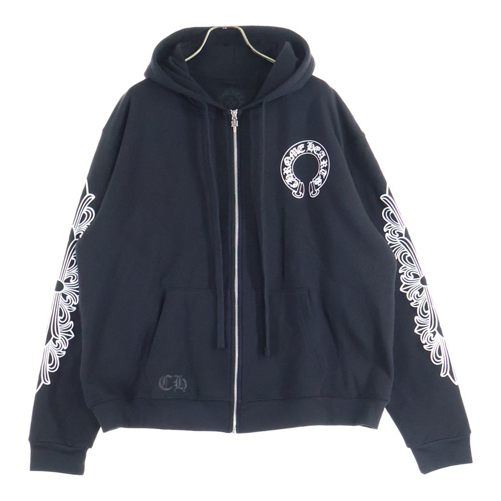 CHROME HEARTS(クロムハーツ) THRML HD ZIP 裏地サーマルジップ 袖フローラルバックホースシュープリントジップパーカー ブラック