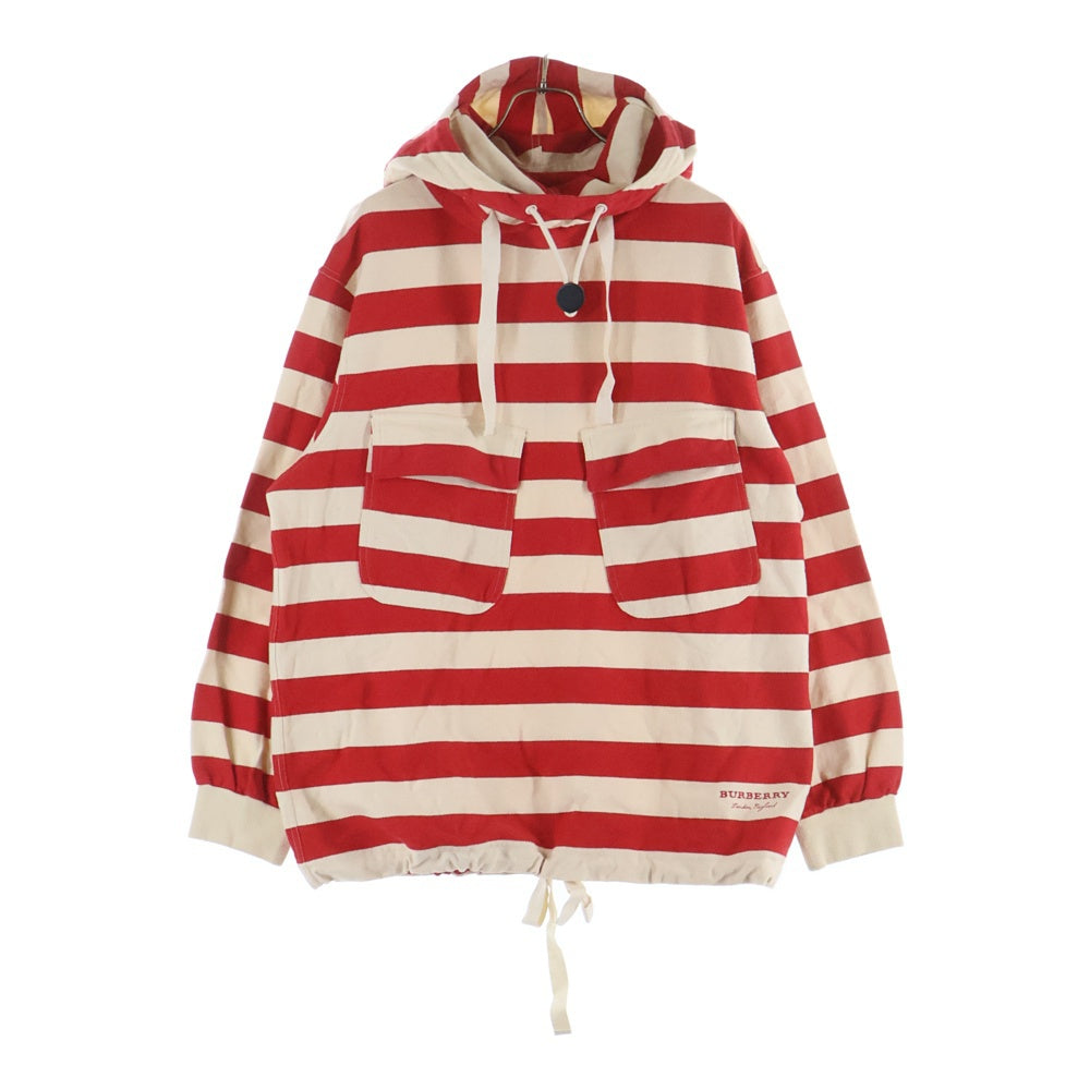 BURBERRY(バーバリー) Thornford Striped Pullover Hoodie ロゴ刺繍 ボーダー パーカー フーディー レッド/ホワイト 4070535 1004