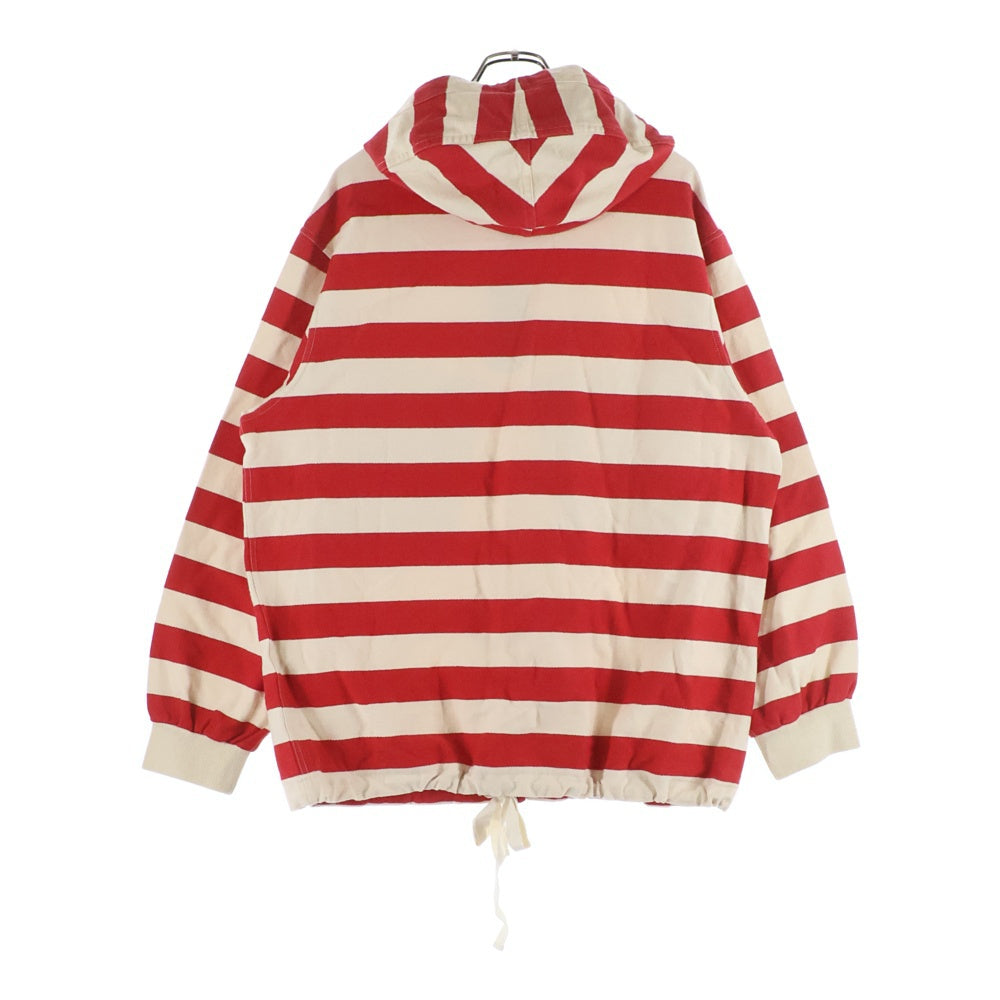 BURBERRY(バーバリー) Thornford Striped Pullover Hoodie ロゴ刺繍 ボーダー パーカー フーディー レッド/ホワイト 4070535 1004