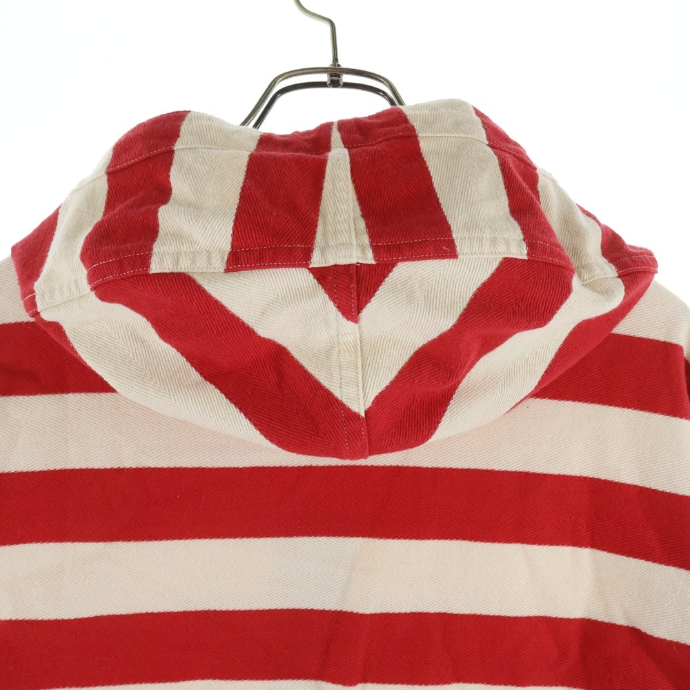 BURBERRY(バーバリー) Thornford Striped Pullover Hoodie ロゴ刺繍 ボーダー パーカー フーディー レッド/ホワイト 4070535 1004