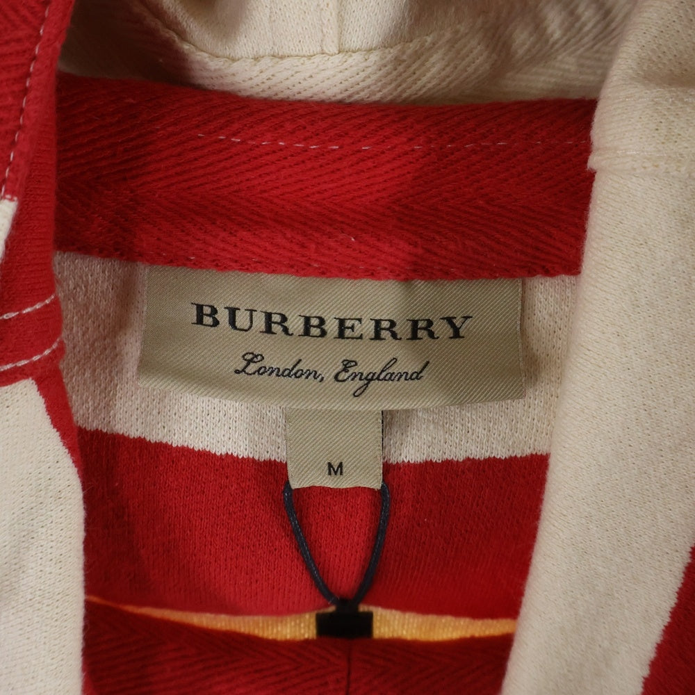 BURBERRY(バーバリー) Thornford Striped Pullover Hoodie ロゴ刺繍 ボーダー パーカー フーディー レッド/ホワイト 4070535 1004