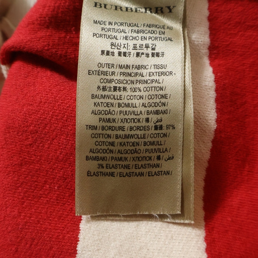 BURBERRY(バーバリー) Thornford Striped Pullover Hoodie ロゴ刺繍 ボーダー パーカー フーディー レッド/ホワイト 4070535 1004