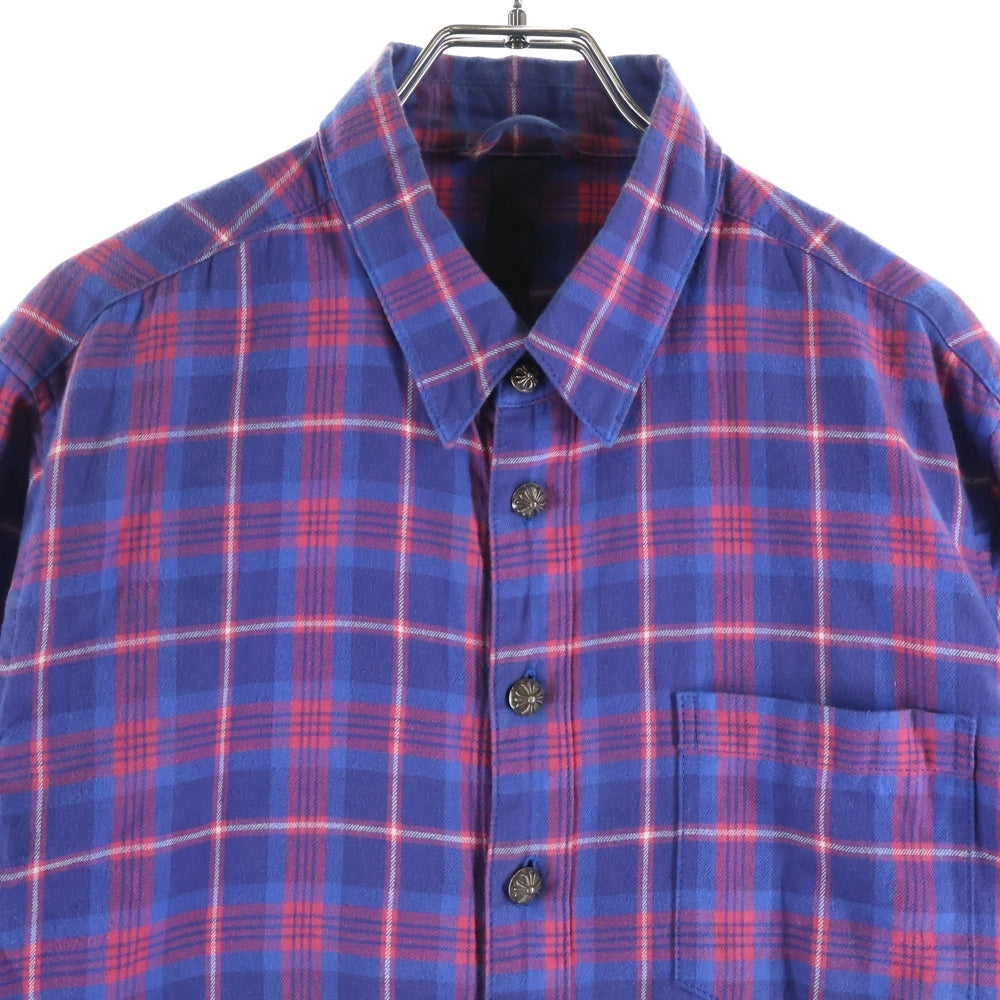 CHROME HEARTS(クロムハーツ) LOOSEENDS LS ルーズエンド エルボースターパッチ クロスボールボタン チェック長袖シャツ レッド/ブルー