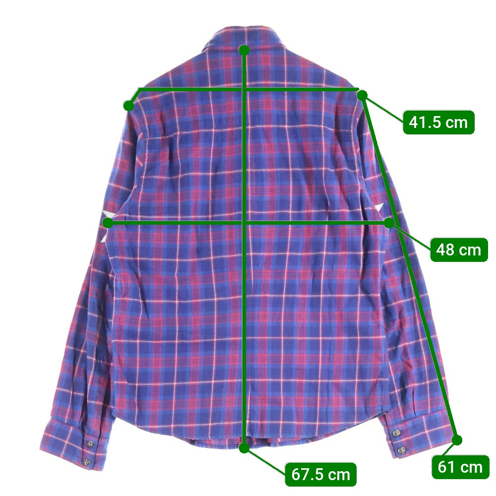 CHROME HEARTS(クロムハーツ) LOOSEENDS LS ルーズエンド エルボースターパッチ クロスボールボタン チェック長袖シャツ レッド/ブルー