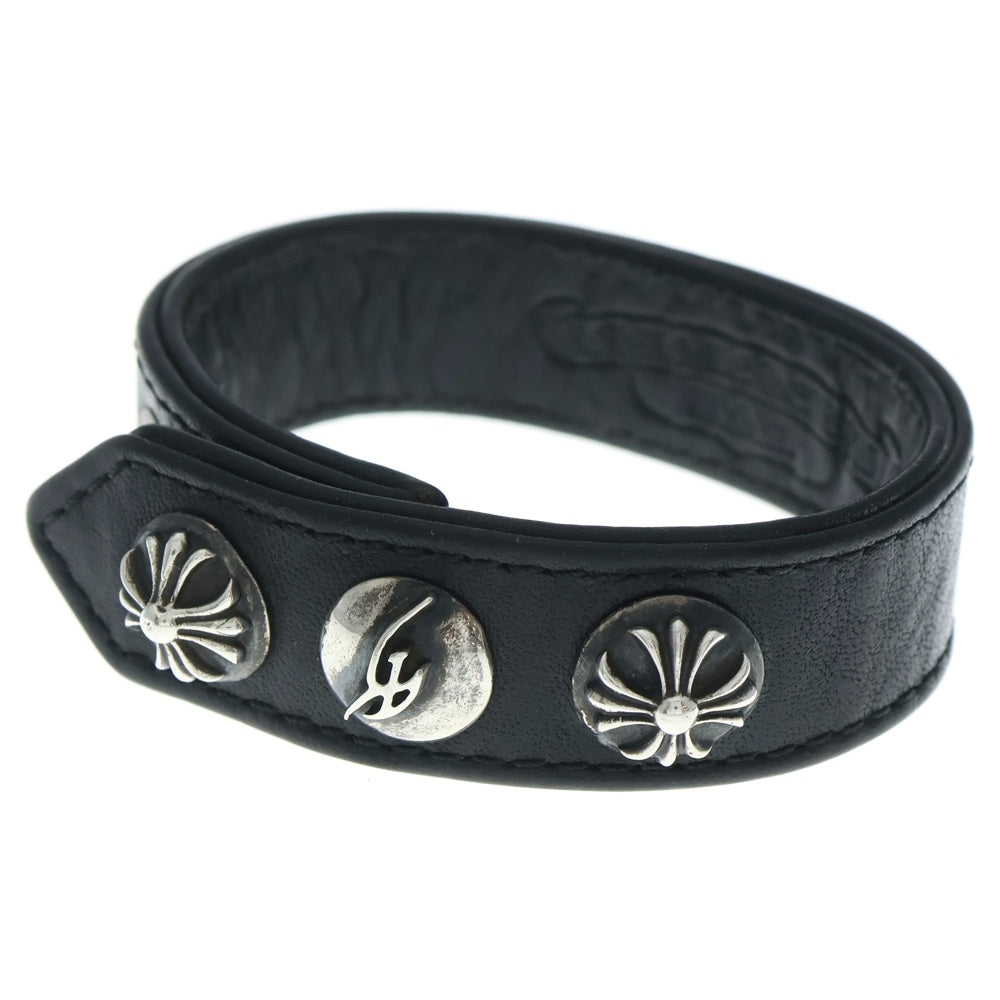 CHROME HEARTS(クロムハーツ) ×KYOSUKE HIMURO 3BTN 2SNP 氷室 京介 クロスボール 3ボタン2スナップ レザーブレスレット ブラック/シルバー BCA123