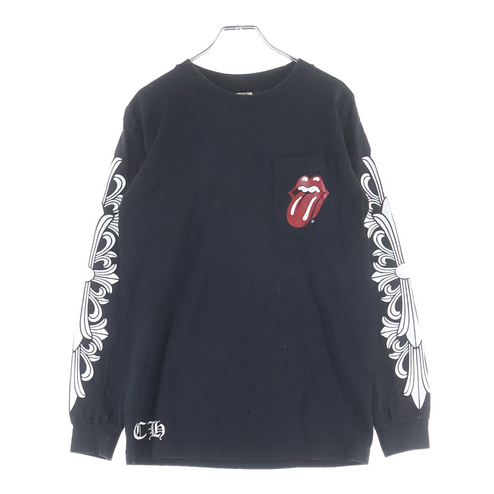 CHROME HEARTS(クロムハーツ) OLD ローリングストーンズ リップアンドタン バックホースシュー 袖フローラル 長袖Tシャツ ブラック