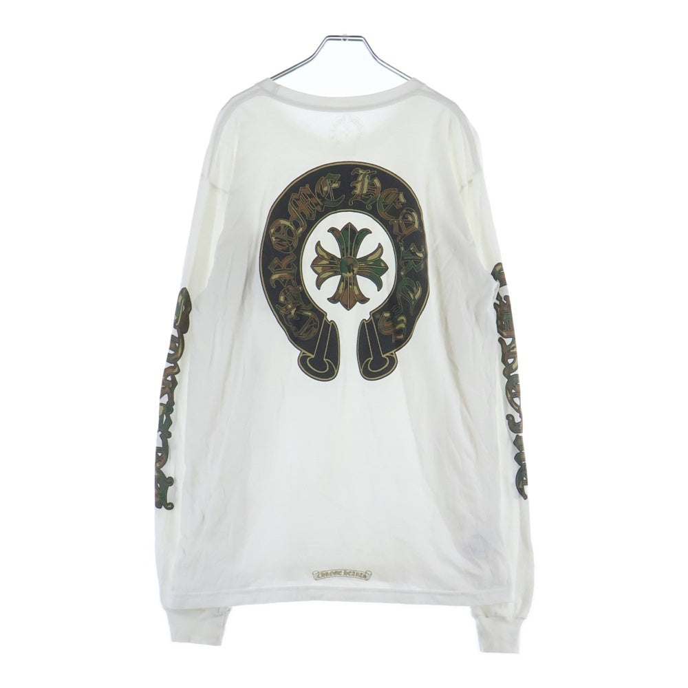 CHROME HEARTS(クロムハーツ) CAMO HORSE SHOE カモホースシュー バッグプリント長袖Tシャツ ホワイト